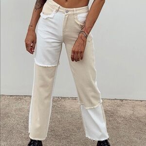 Princess Polly Cream and Tan Straight Leg Jeans